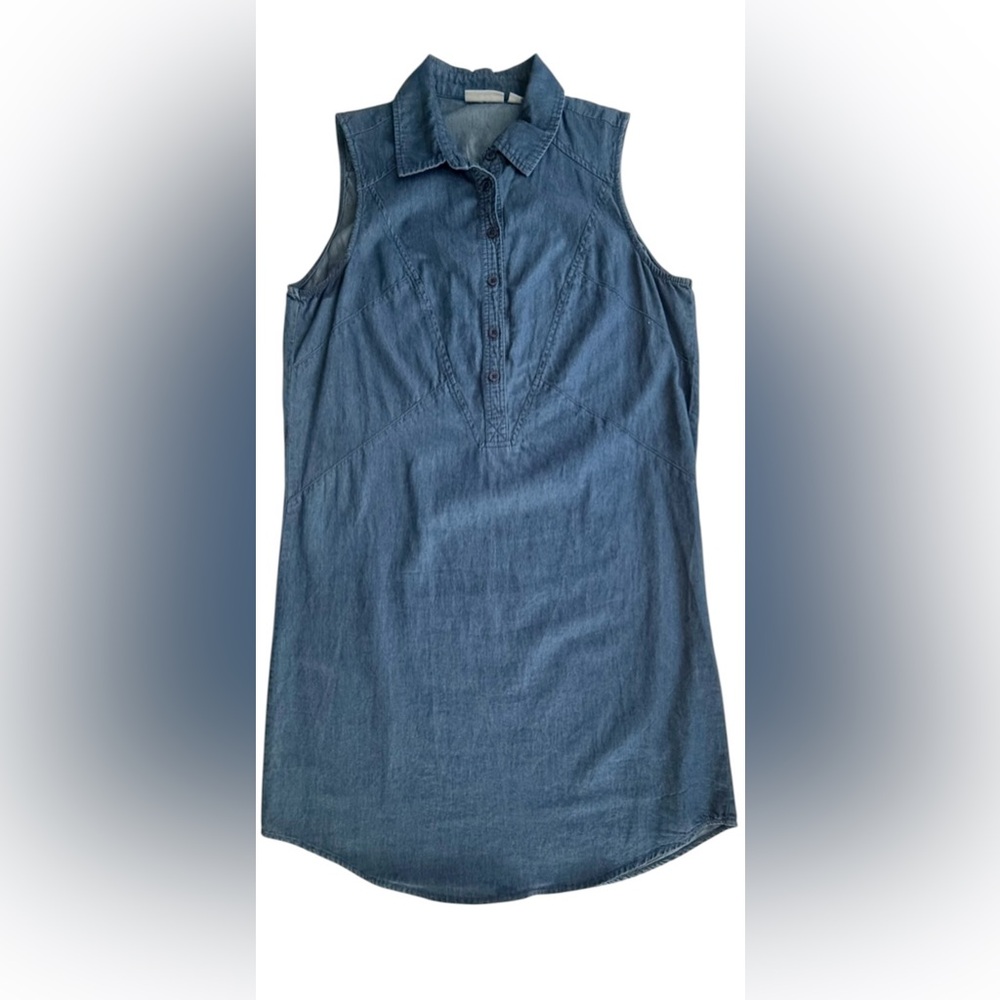 New York & Company Classic Women’s Sleeveless Blue Chambray Shirt Dress Size Med